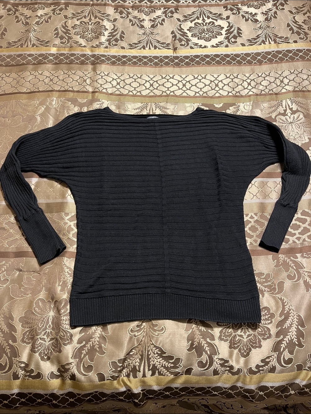 New York & Company Black Ribbed Boatneck Sweater